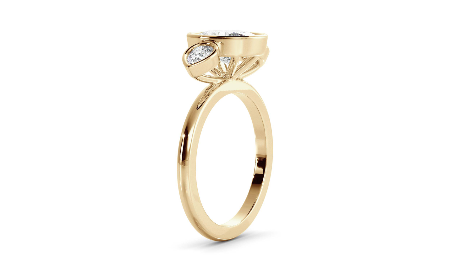 Three Stone & Bezel Ring with 1.20 CT Oval Moissanite