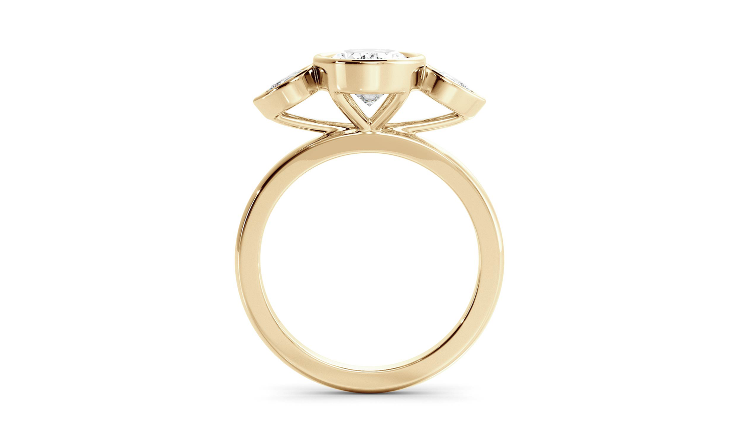 Three Stone & Bezel Ring with 1.20 CT Oval Moissanite