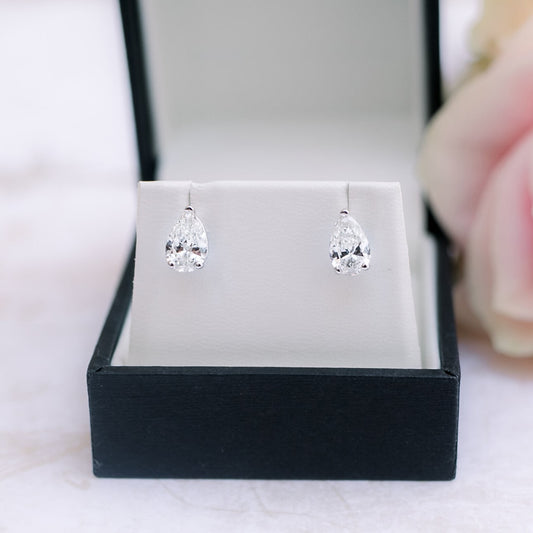 Solitaire Stud Earrings with 1.0 CT-3.0 CT Pear Cut Moissanite