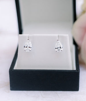 Solitaire Stud Earrings with 1.0 CT-3.0 CT Pear Cut Moissanite
