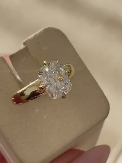 Giselle- Old Mine Elongated Cushion Compass Prong Solitaire Style Lab Grown Diamond Engagement Ring