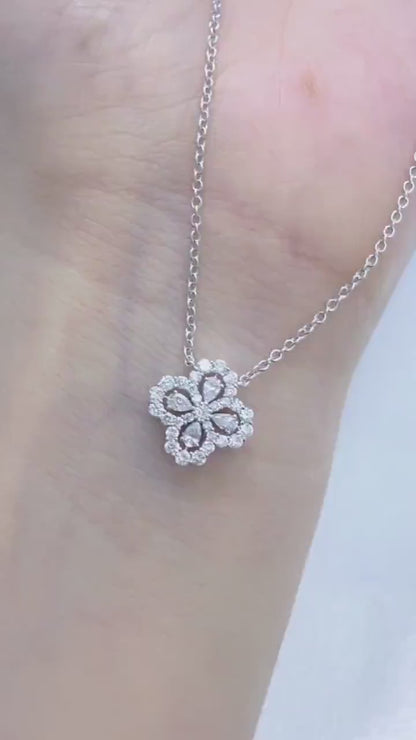 Leaf Clover Necklace with 0.50 TCW Pear & Round Cut Moissanite