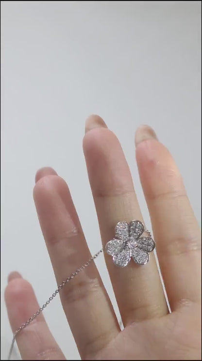 Flower Necklace with 0.07 TCW Round Cut Moissanite