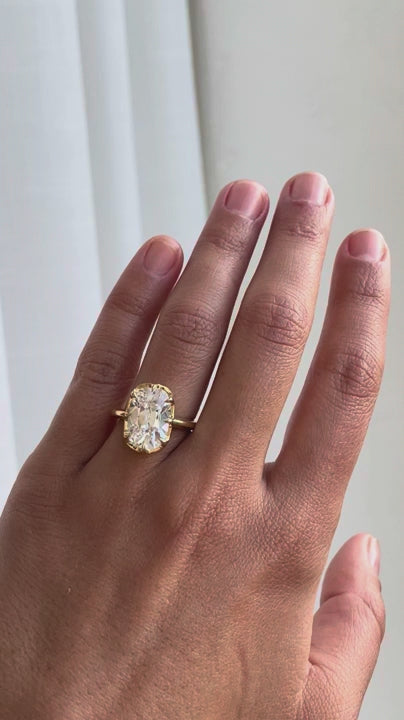 Claudine- Old Mine Elongated Cushion Solitaire Style Lab Grown Diamond Engagement Ring