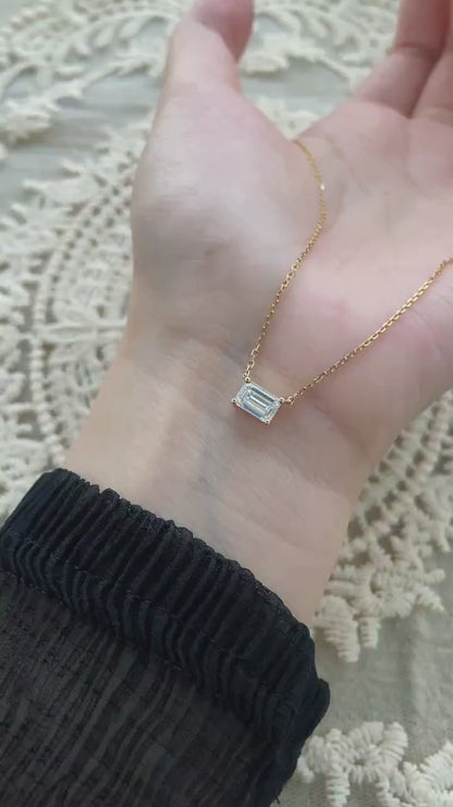 Solitaire Necklace with 1.0 TCW Emerald Cut Moissanite