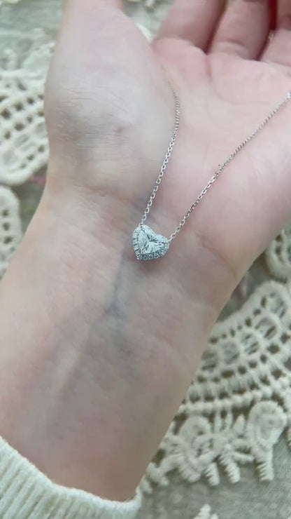 Halo Necklace with 0.5 TCW Heart Cut Moissanite