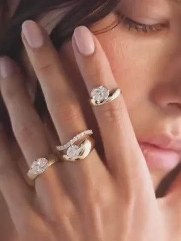 Sylvie- East West Oval Solitaire Texture Bold Signet Style Lab Grown Diamond Engagement Ring