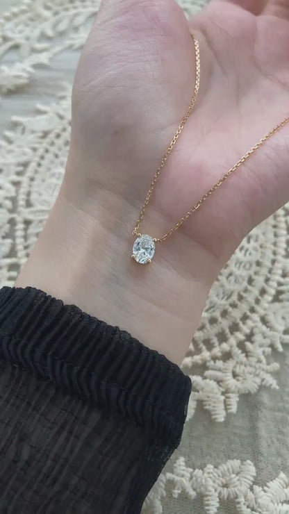 Solitaire Necklace with 1.0 TCW Oval Cut Moissanite