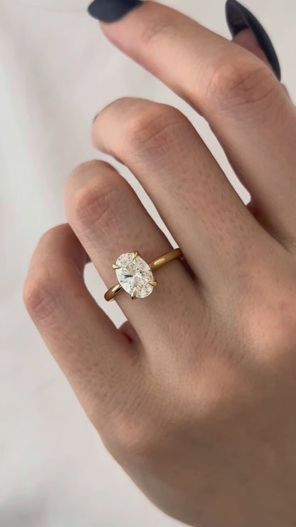 1.0-3.0 CT Oval cut Lab Grown Diamond hidden halo Engagement Ring
