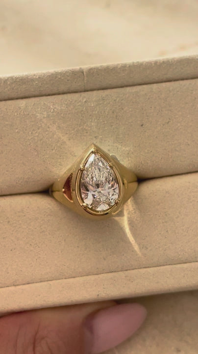Juliette- Pear Signet Style Lab Grown Diamond Engagement Ring