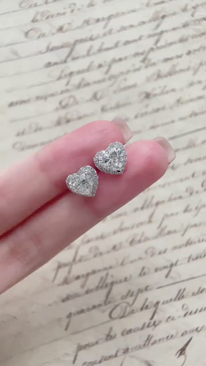 Solitaire Stud Earrings with 2.0 TCW Heart Cut Moissanite
