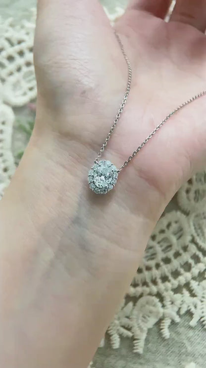 Halo Necklace with 1.0 TCW Round Cut Moissanite