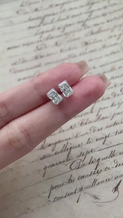 Solitaire Stud Earrings with 2.0 TCW Radiant Cut Moissanite
