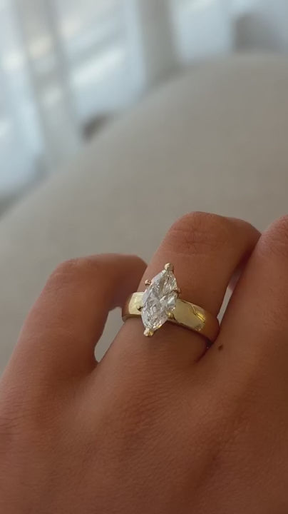 Simone- Marquise Solitaire Signet Style Lab Grown Diamond Engagement Ring