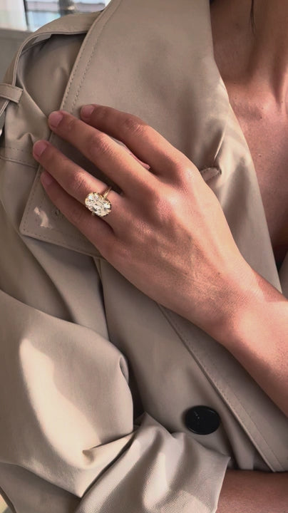 Claudine- Old Mine Elongated Cushion Solitaire Style Lab Grown Diamond Engagement Ring