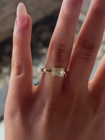 Delphine- East West Emerald Solitaire Style Lab Grown Diamond Engagement Ring