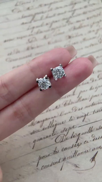 Solitaire Stud Earrings with 2.0 TCW Round Cut Moissanite