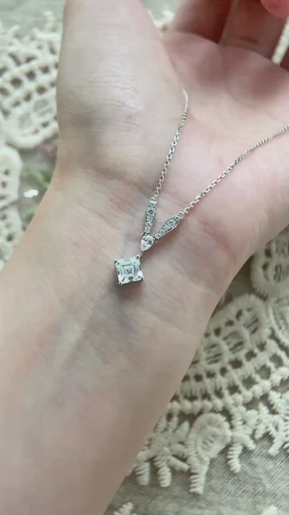 Cluster Necklace with 1.0 TCW Asscher Cut Moissanite
