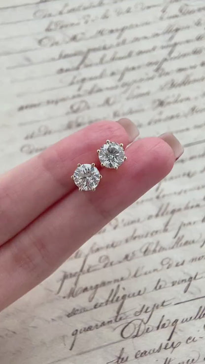 Solitaire Stud Earrings with 3.0 TCW Round Cut Moissanite