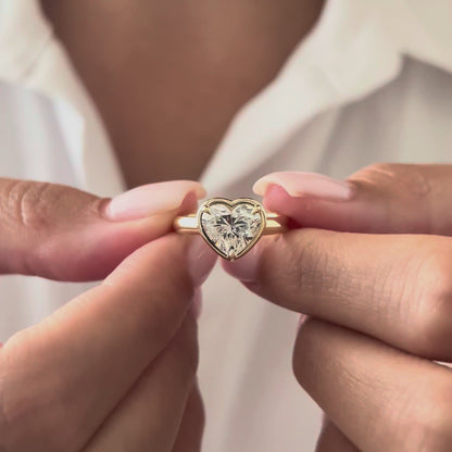 1.0-3.0 CT Heart cut Lab Grown Diamond bezel Engagement Ring
