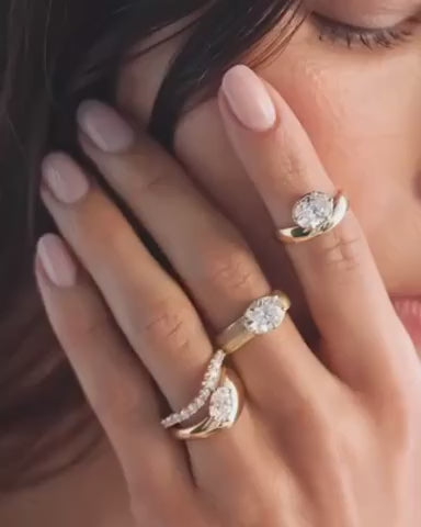 Sylvie- East West Oval Solitaire Texture Bold Signet Style Lab Grown Diamond Engagement Ring