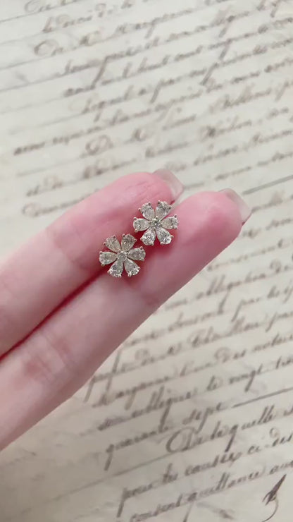 Flower Stud Earrings with 1.28 TCW Pear & Round Cut Moissanite
