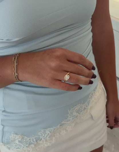 Celine- East West Pear Floating Style Diamond Solitaire Lab Grown Diamond Engagement Ring