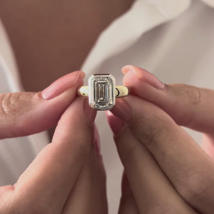 1.0-3.0 CT Emerald cut Lab Grown Diamond bezel Engagement Ring