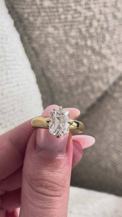 Giselle- Old Mine Elongated Cushion Compass Prong Solitaire Style Lab Grown Diamond Engagement Ring