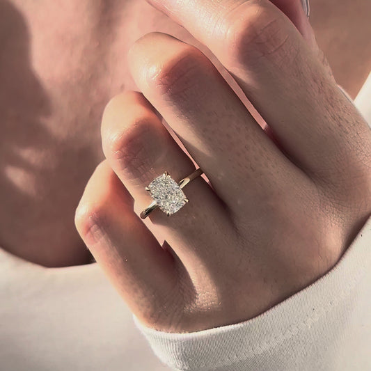 1.0-3.0 CT Elongated Cushion Lab Grown Diamond hidden halo Engagement Ring
