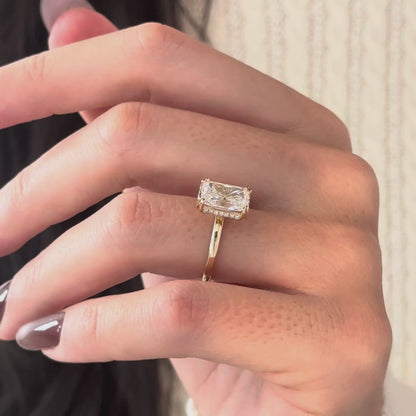 1.0-3.0 CT Radiant Cut Lab Grown Diamond hidden halo Engagement Ring