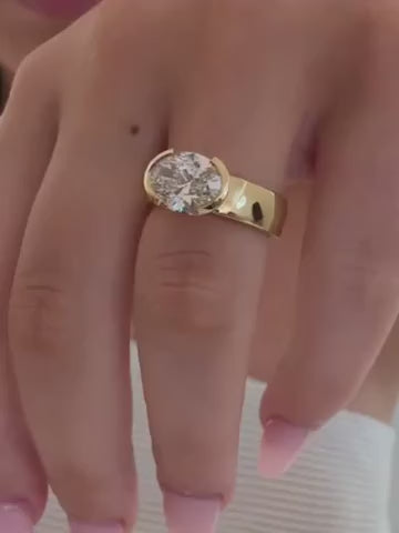 Noelle- East West Oval Half Bezel Solitaire Style Lab Grown Diamond Engagement Ring