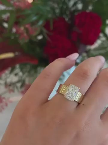 Estelle- Elongated Cushion Bold Signet Style Lab Grown Diamond Engagement Ring