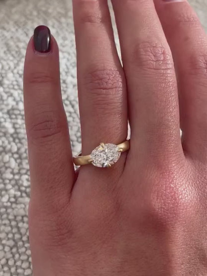 Solene- East West Oval Matt Finish Solitaire Signet Style Lab Grown Diamond Engagement Ring