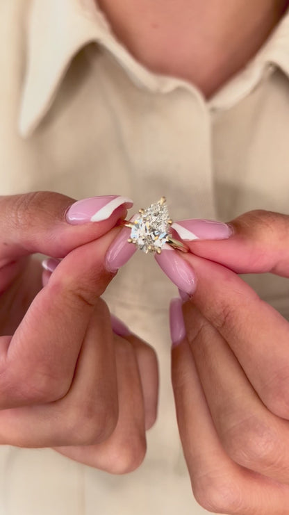 1.0-3.0 CT Pear Cut Lab Grown Diamond Hidden halo Engagement Ring