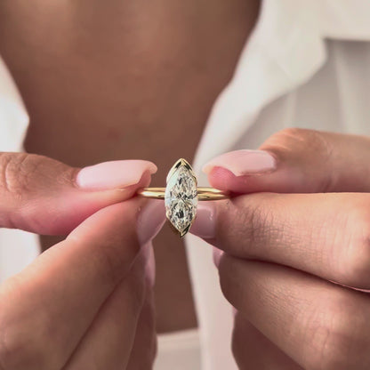 1.0-3.0 CT Marquise Lab Grown Diamond Half Bezel Engagement Ring