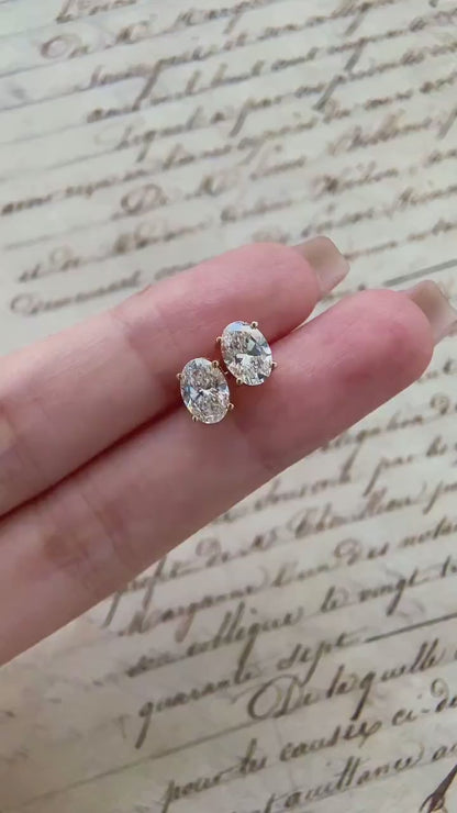 Solitaire Stud Earrings with 2.0 TCW Oval Cut Moissanite