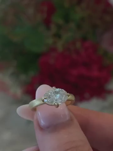 Solene- East West Oval Matt Finish Solitaire Signet Style Lab Grown Diamond Engagement Ring
