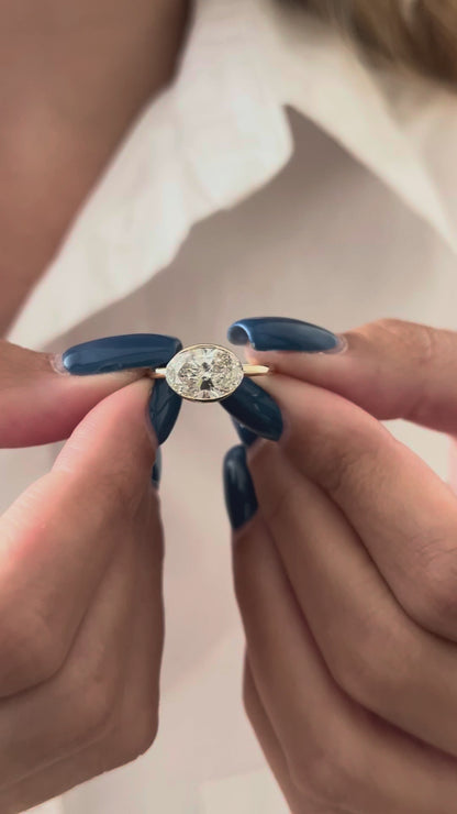 1.0-3.0 CT East West Oval cut Lab Grown Diamond half bezel Engagement Ring