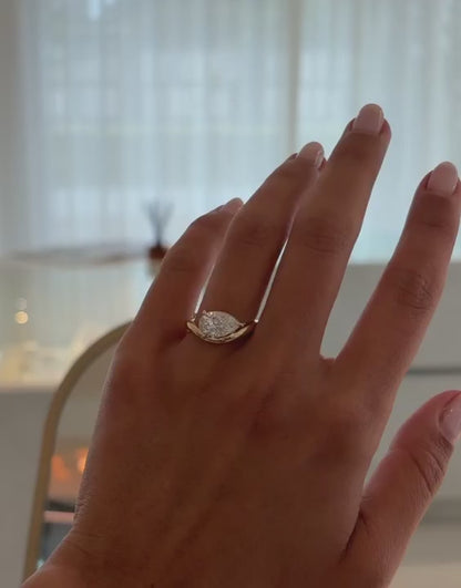 Celine- East West Pear Floating Style Diamond Solitaire Lab Grown Diamond Engagement Ring