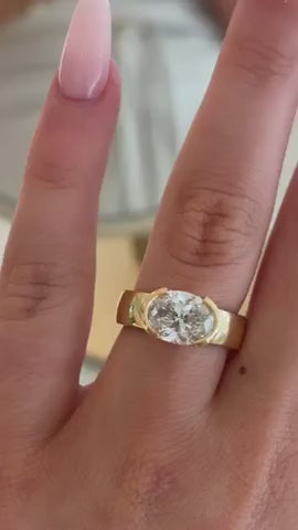 Noelle- East West Oval Half Bezel Solitaire Style Lab Grown Diamond Engagement Ring