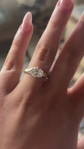 Solene- East West Oval Matt Finish Solitaire Signet Style Lab Grown Diamond Engagement Ring