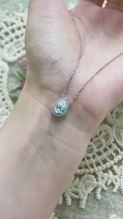 Halo Necklace with 1.0 TCW Pear Cut Moissanite