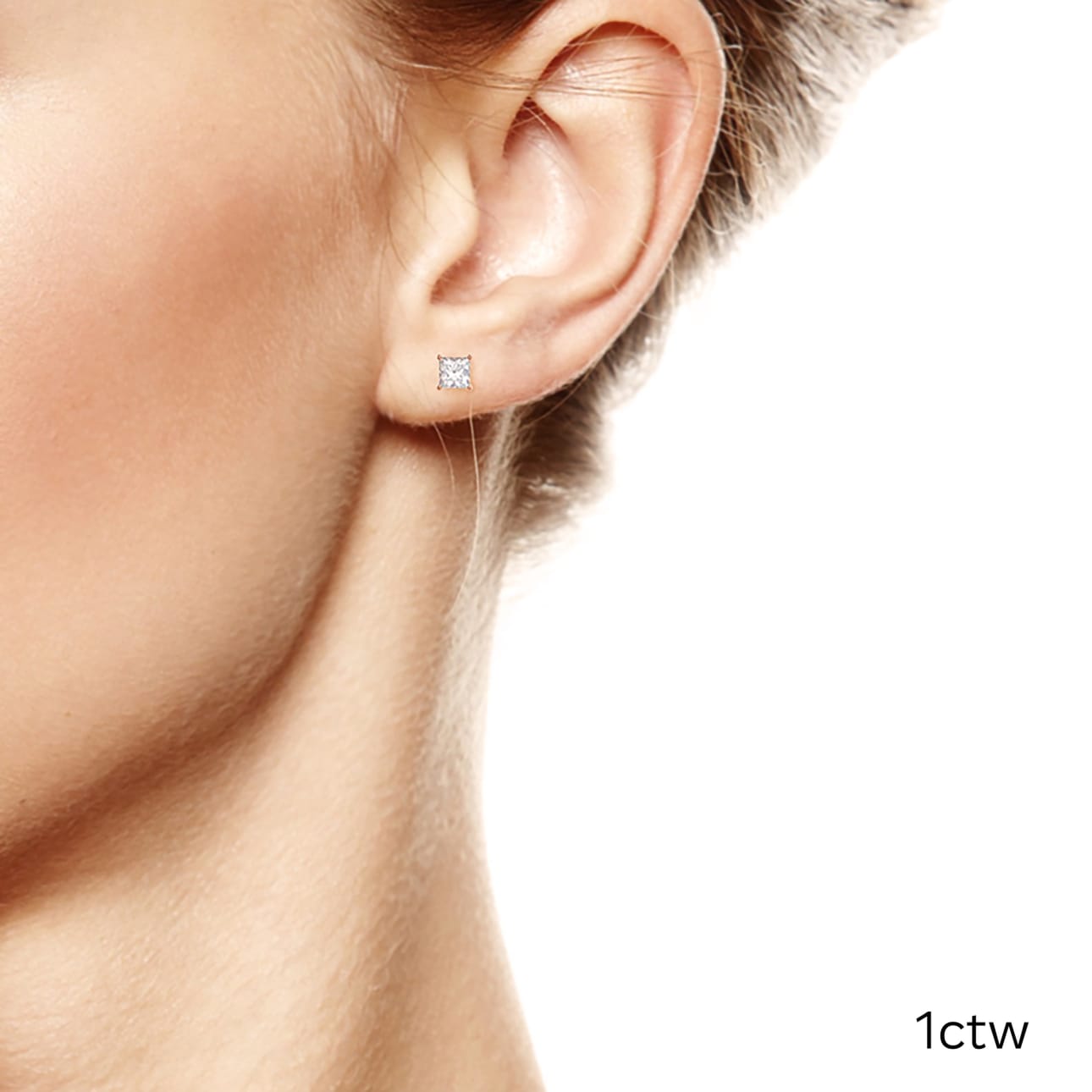 Solitaire Stud Earrings with 1.0 CT-3.0 CT Princess Cut Moissanite