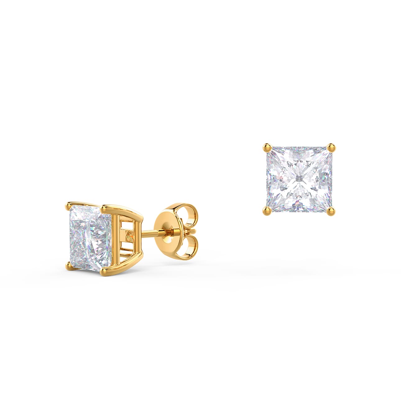 Solitaire Stud Earrings with 1.0 CT-3.0 CT Princess Cut Moissanite