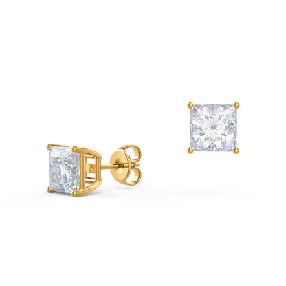 Solitaire Stud Earrings with 1.0 CT-3.0 CT Princess Cut Moissanite