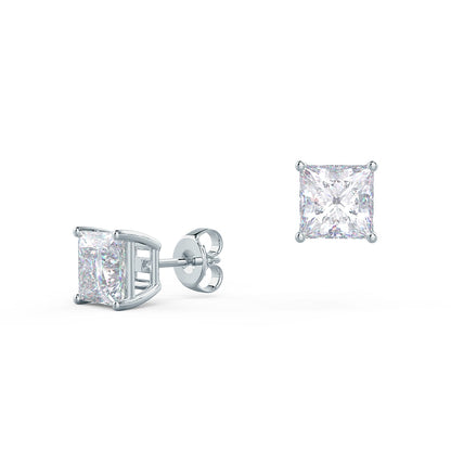 Solitaire Stud Earrings with 1.0 CT-3.0 CT Princess Cut Moissanite