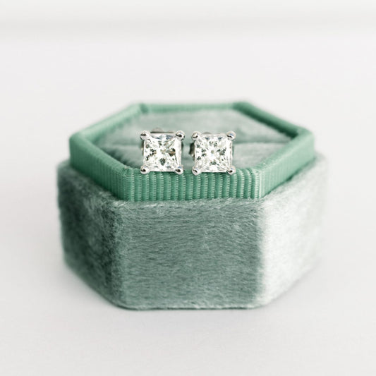 Solitaire Stud Earrings with 1.0 CT-3.0 CT Princess Cut Moissanite