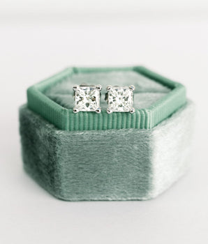 Solitaire Stud Earrings with 1.0 CT-3.0 CT Princess Cut Moissanite
