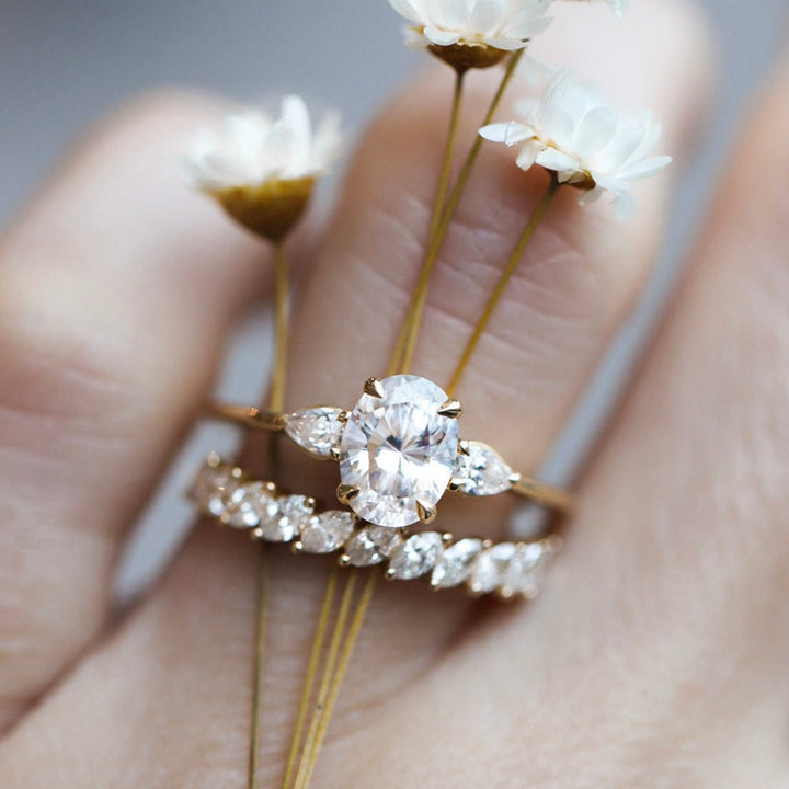 Three Stone Ring with 1.50 CT Oval Moissanite